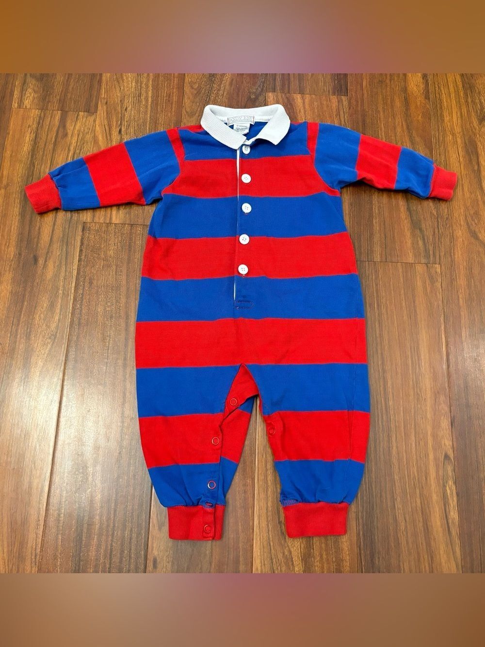 Lands End Vintage Red Blue Stripe Collared Rugby Jumpsuit
